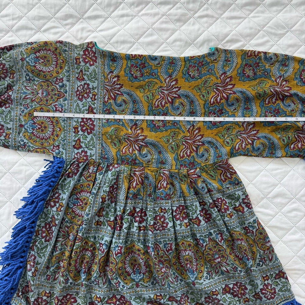 Boho Paisley Fringe Tunic Dress Festival Hippie Folk Kimono Tassel Mini OS - Picture 12 of 12